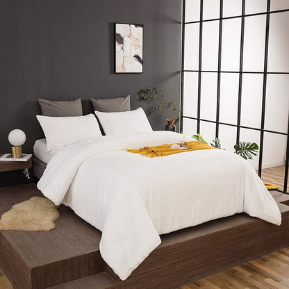 Wellboo White Fluffy Comforter Set Queen Solid White Velvet Bedding Set for Women Men White Flannel Plush Blankets Lightweight All White Fluzzy Quilt Soft White Micromink Sherpa Shaggy Comforters