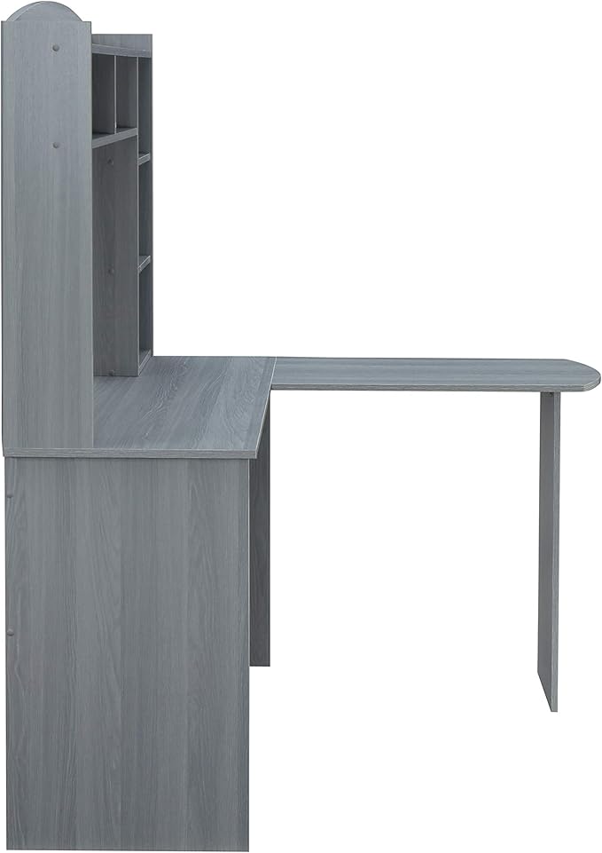 Techni Mobili Modern Hutch L-Shaped Computer Desk, Grey