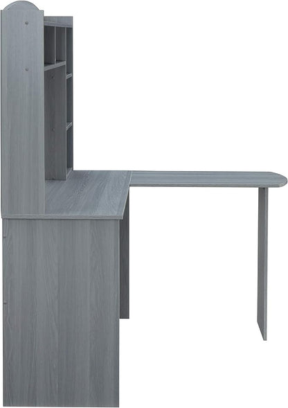 Techni Mobili Modern Hutch L-Shaped Computer Desk, Grey