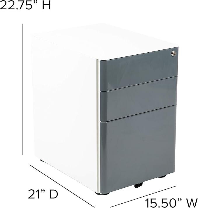 Flash Furniture Warner Modern 3-Drawer Mobile Locking Filing Cabinet with Anti-Tilt Mechanism & Letter/Legal Drawer, White with Charcoal Faceplate