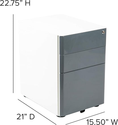 Flash Furniture Warner Modern 3-Drawer Mobile Locking Filing Cabinet with Anti-Tilt Mechanism & Letter/Legal Drawer, White with Charcoal Faceplate