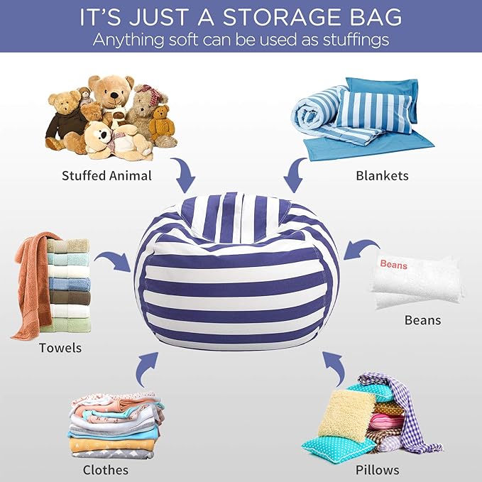 Aubliss Stuffed Animal Bean Bag Storage Chair (Royal Blue/White Striped, X-Large (48''))