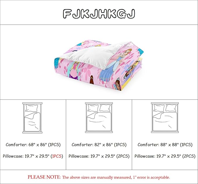 Princess Comforter Sets Twin for Girls, Cute Princess Bedding Comforter Sets, Pink Twin Size Comforter Set for Girls Kids Twin Bedding Set with 1 Pillowcase