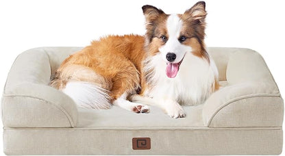 EHEYCIGA Orthopedic Dog Beds for Large Dogs, Waterproof Memory Foam Large Dog Bed with Sides, Non-Slip Bottom and Egg-Crate Foam Large Dog Couch Bed with Washable Removable Cover, Beige