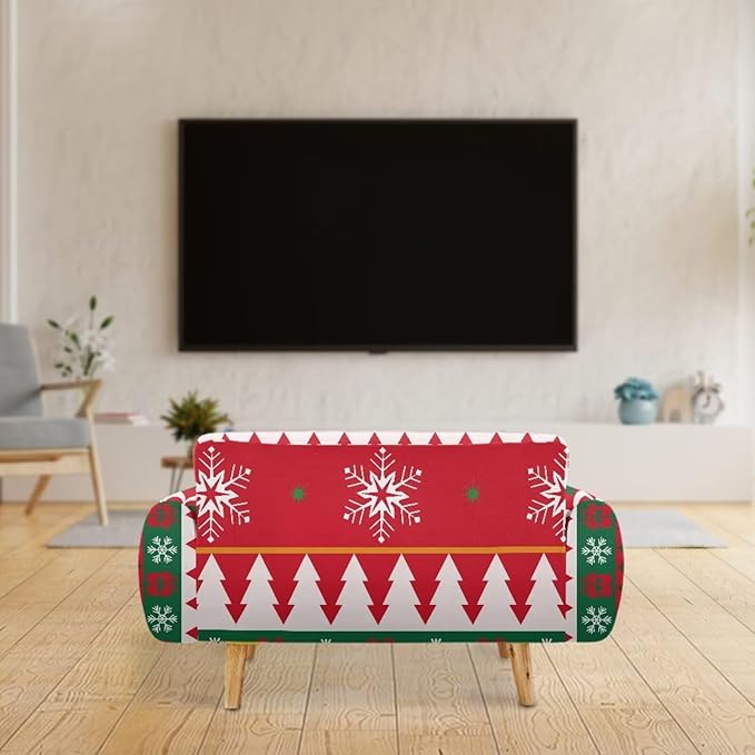 FKELYI Red Christmas Sofa Furniture Protector Easy Going Stretch Sofa Slipcover Comfortable Sofa Couch Cover with Elastic Bottom L