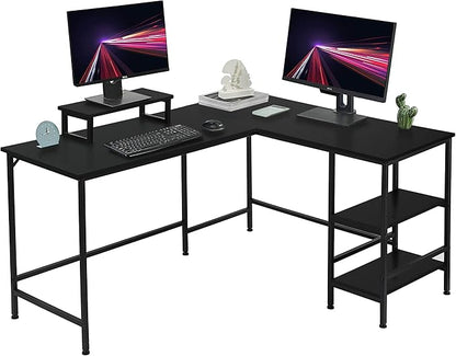 L-Shaped Desk,Corner Computer Desk with Storage Shelves,Large Gaming Desk PC Laptop Writing Workstation with Monitor Stand for Home Office Black