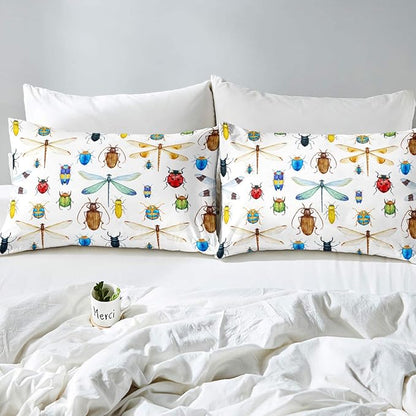 Erosebridal Kids Dragonfly Down Comforter, Ladybug Insect Comforter Set King Size for Children Boys Girls Teens, Reptile Pattern Bedding Comforters Colorful Lightweight Duvet Insert Bed Decorative