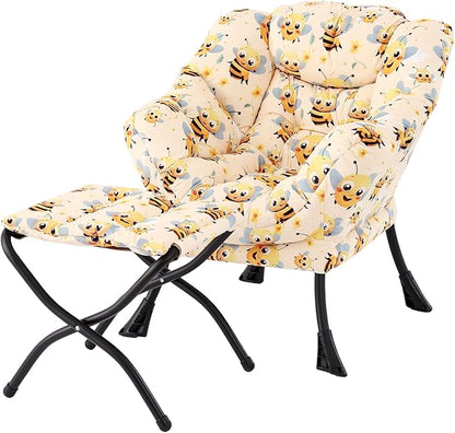 Welnow Toddler Kids Lazy Chair with Ottoman, Glow in The Dark Accent Comfy Lounge Children Armchair Couch with Removable Cover, Detachable Reading Chair with Footrest for Boy or Girl, Bees