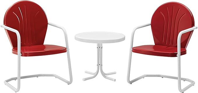 Crosley Furniture KO10004RE Griffith 3-Piece Retro Metal Outdoor Seating Set with Table and 2 Chairs, Red