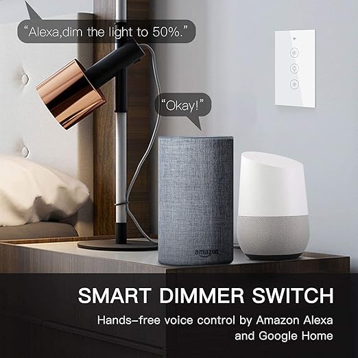 MOES WiFi RF Smart Light Dimmer Switch, Smart Life/Tuya APP Relay Status Backlight Switch Off RF Remote Control Voice Compatible with Alexa Google Assistants, White Touch