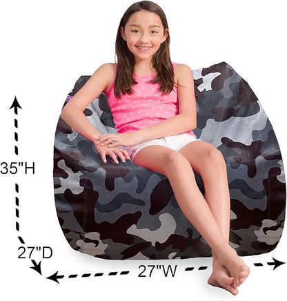 Posh Creations Structured Comfy Bean Bag Chair for Gaming, Reading and Watching TV, Coronado Chair, Nylon - Camo Dark and Black Gray