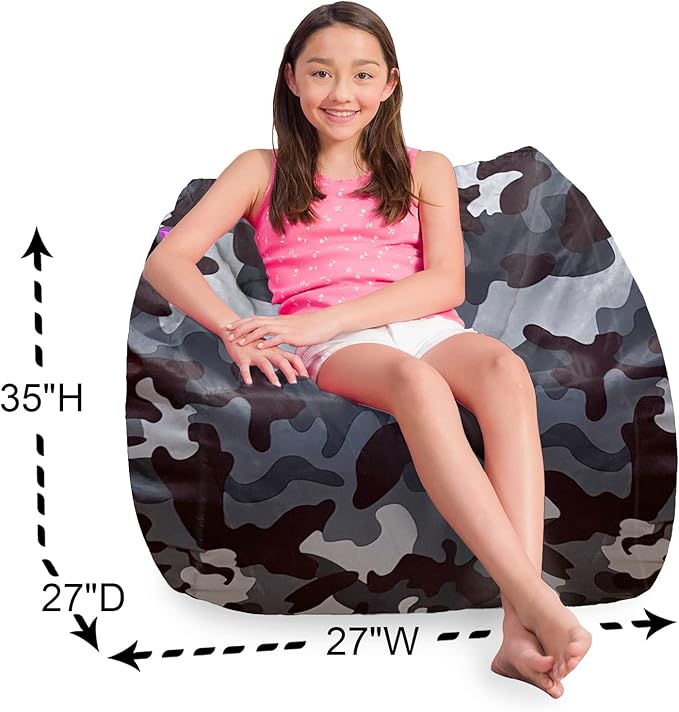 Posh Creations Structured Comfy Bean Bag Chair for Gaming, Reading and Watching TV, Coronado Chair, Nylon - Camo Dark and Black Gray