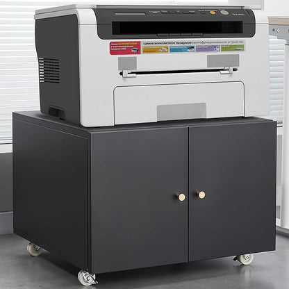 17.70" Metal Office Copier 2 Door and 360 ° Universal Wheel,Mobile Lateral Filing Cabinets w/Aluminum Alloy Handle,Rolling Printer Stand for Legal/Letter/A4,Black