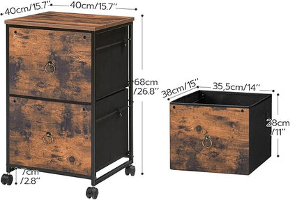 HOOBRO 2 Drawer Mobile File Cabinet, Rolling Printer Stand, Vertical Filing Cabinet, Office Cabinet, Filing Cabinet for Home Office, A4/Letter Size, Nonwovens Drawer, Rustic Brown BF20WJ01