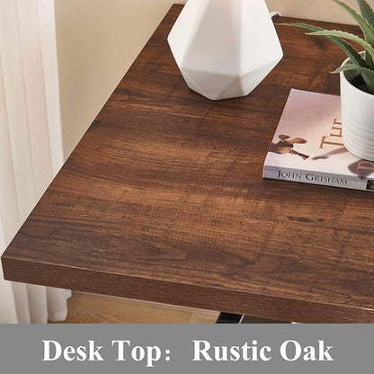 BON AUGURE Computer Desk, Modern Simple Wood Home Office Desk, Wood and Metal PC Writing Workstation, Walnut Sturdy Home Office Desks (55 Inch, Rustic Oak)