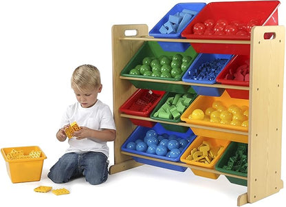 Humble Crew, Natural/Primary Kids' Toy Storage Organizer with 12 Plastic Bins, 34*35*15.5inch
