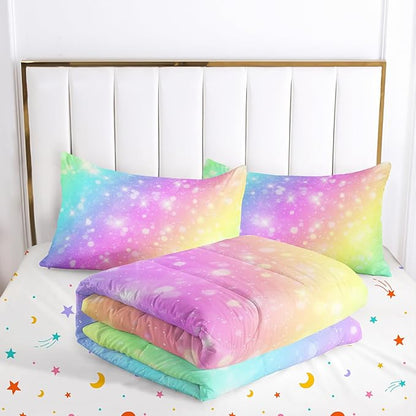 Rainbow Comforter Set 5 pcs Full,Pink Bedding,Bed in A Bag 5 pcs Rainbow Comforter,Kids Princess Comforter Set Full,Rainbow Bedding for Teen Girls Adults