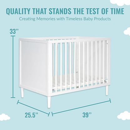 Lucas Mini Modern Crib with Rounded Spindles in White , 39x25.5x33 Inch (Pack of 1)