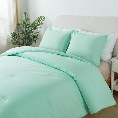 Sage Green Comforter Set King Size, Solid Lightweight Skin-Friendly Boho Bedding Set & Collections, Breathable Fluffy Microfiber 3 PCS (104"x90") Comforter Set for All Seasons
