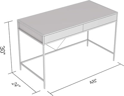 Safdie & Co. Computer Desk 49inch for Home Office and Small Spaces with 2 Drawers Brown Reclaimed Wood with Black Metal. Ideal for Writing, Gaming, Study, Work from Home.