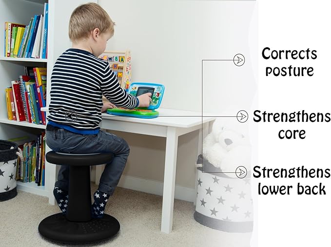 Studico ActiveChairs Kids Wobble Chair, Flexible Preschool & Elementary Classroom Seating, Improves Focus, Posture & Helps ADHD/ADD, Sensory Chair, [Active Fidget Chairs], 14" Stool, Ages 3-7, Black