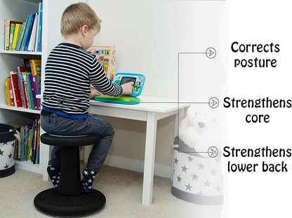 Studico ActiveChairs Kids Wobble Chair, Flexible Preschool & Elementary Classroom Seating, Improves Focus, Posture & Helps ADHD/ADD, Sensory Chair, [Active Fidget Chairs], 14" Stool, Ages 3-7, Black