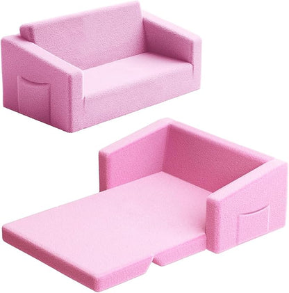 Extra Wide 2 Seater Kids Couch, 2-in-1 Toddler Chairs for Boys & Girls, Kids Sofa with Storage, Comfortable Mini Couch for Kids, Fun Kids Lounge Chair, Toddler Furniture,Children's Gifts(Pink)