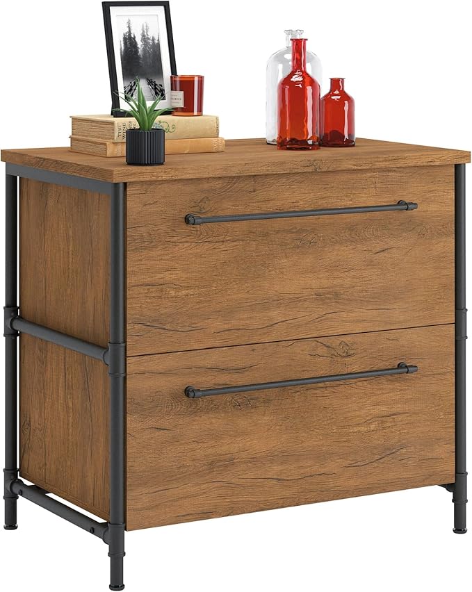 Sauder Iron City Lateral File, L: 31.50" x W: 20.00" x H: 30.00", Checked Oak Finish
