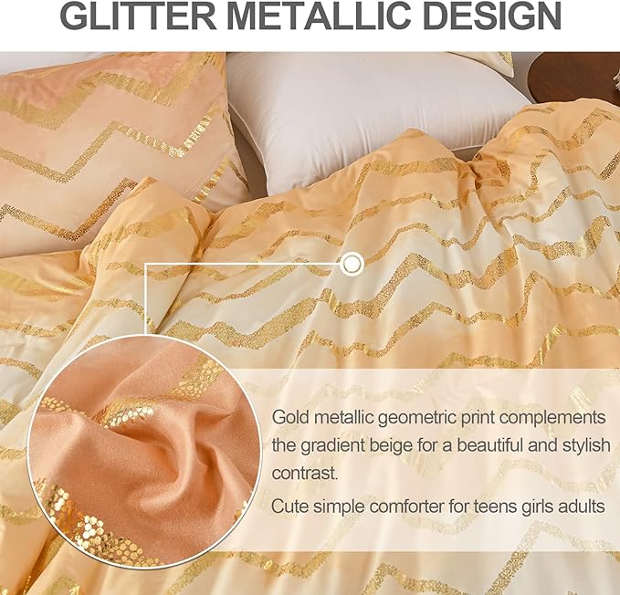 Ombre Beige Comforter Set Twin Size Girls Bedding Soft Microfiber Comforter for Kids Teen Women,3 Pieces (1 Comforter,1 Pillowcase,1 Decorative Pillow Sham)