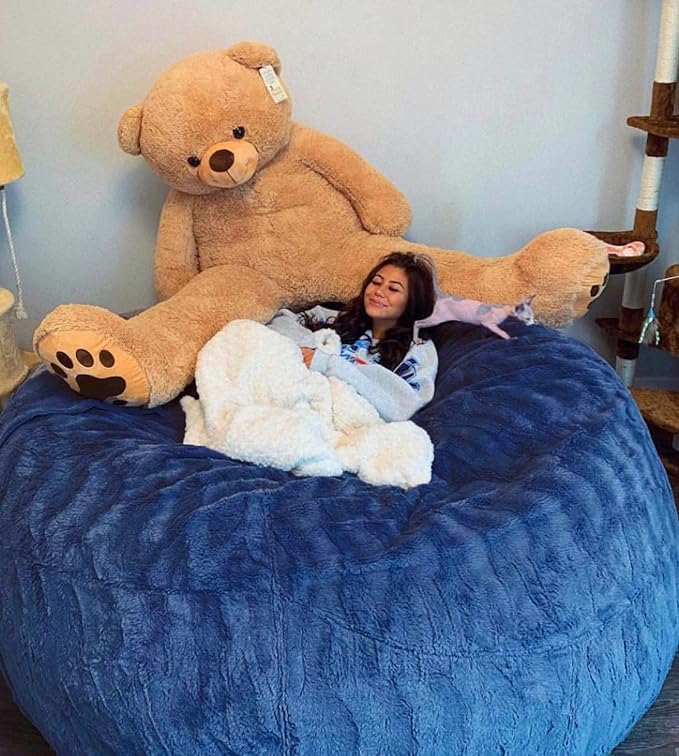 6FT Giant Fur Bean Bag Chair Cover, Ultra Soft Bean Bag Bed for Adults (No Filler, Cover only), Big Round Soft Fluffy Faux Fur Bean Bag Lazy Sofa Bed Cover, Machine Washable Big Size Bean Bag Cover