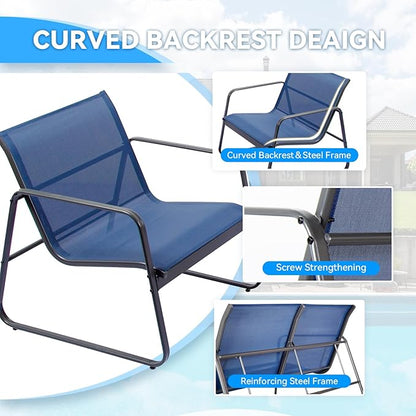 4 Pieces Patio Furniture Set Outdoor Patio Conversation Sets Poolside Lawn Chairs with Glass Coffee Table Porch Furniture for Courtyard, Garden and Balcony (Blue)