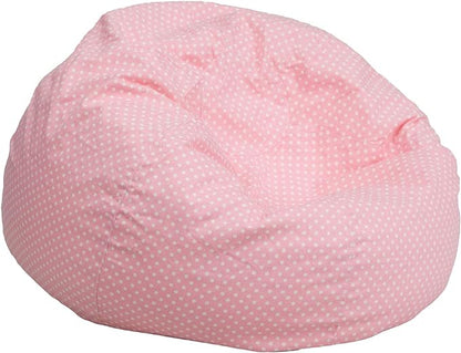 Flash Furniture Dillon Small Bean Bag Chair for Kids and Teens, Foam-Filled Beanbag Chair with Machine Washable Cover, Light Pink Polka Dot
