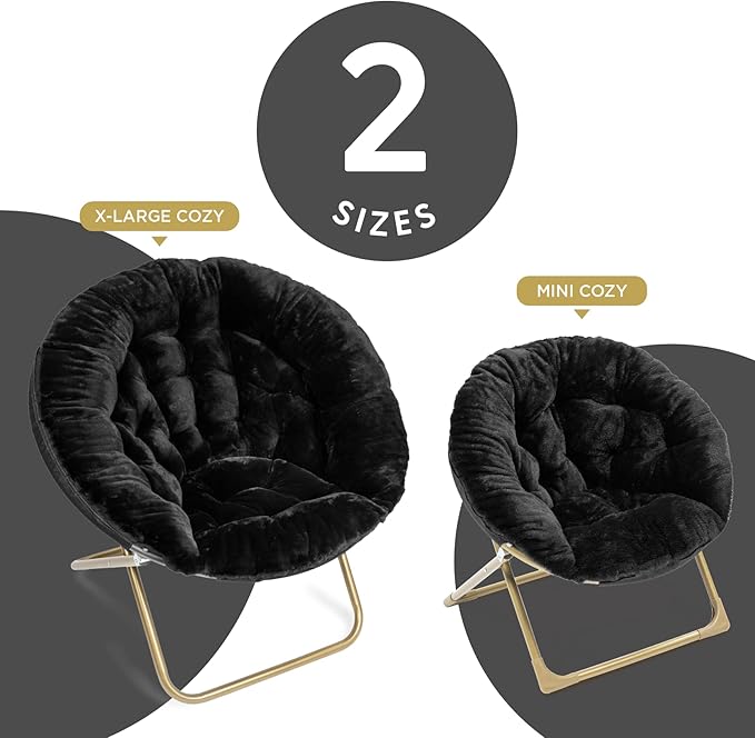 Milliard Mini Cozy Chair for Kids, Sensory Faux Fur Folding Saucer Chair for Toddlers, Black