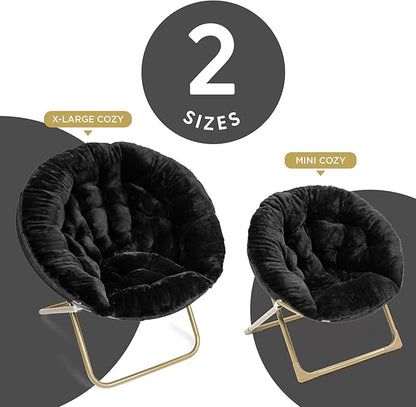 Milliard Mini Cozy Chair for Kids, Sensory Faux Fur Folding Saucer Chair for Toddlers, Black