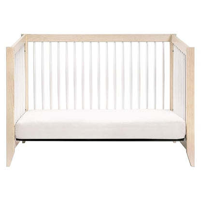 Babyletto Sprout 4-in-1 Convertible Crib with Toddler Bed Conversion Kit in Washed Natural and White, Greenguard Gold Certified