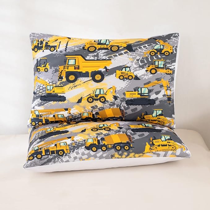 Feelyou Kids Construction Comforter Set Queen Size Bedding Sets for Boys Toddler Children Cartoon Excavator Tractor Comforter Set Construction Machinery Truck Duvet Set Baby Boys Vehicles Cars Bed Set