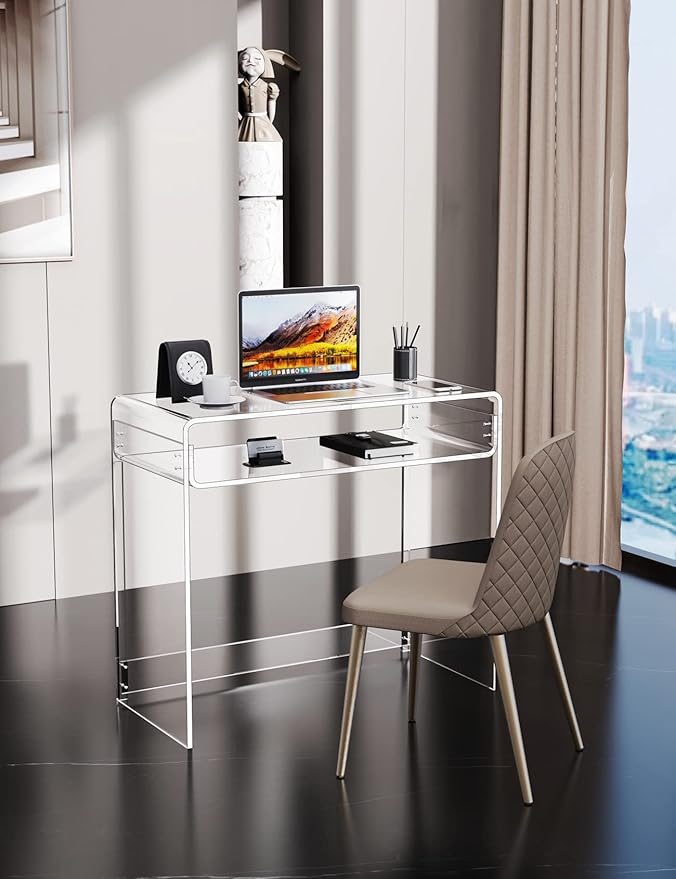 Acrylic Desk Laptop Study Table Home Office Console Table Entrance Table, 33.5'' x 15.7'' x 29.5'' (Clear)