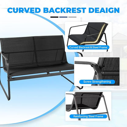 4 Pieces Patio Furniture Set Outdoor Patio Conversation Sets Poolside Lawn Chairs with Glass Coffee Table Porch Furniture for Courtyard, Garden and Balcony (Black)