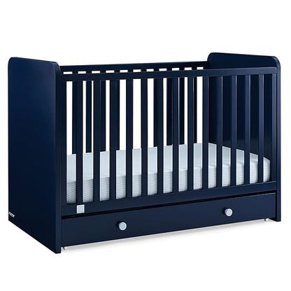 Delta Children babyGap Graham 4-in-1 Convertible Crib with Storage Drawer + Brannan Bear Bookcase with Bins + Brannan Bear Wall Shelf with 4 Hooks, Navy/Light Blue (Bundle)