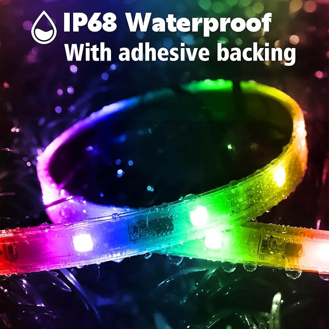 500ft Outdoor LED Strip Lights Waterproof,IP68 Outside Led Light Strips Waterproof with App and Remote,Music Sync RGB Exterior Led Rope Lights with Self Adhesive Back for Deck,Balcony,Pool