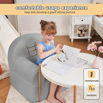 Toddler Chair Sherpa Couch Sherpa Kids Chair, Cuddly Kids Chairs Comfy Toddler Plush Chair Toddler Couch Reading Chair for Kids Fuzzy Baby Chair Grey