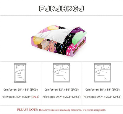 African American Girl Comforter Set Black Girl Comforter Set Princess Bedding with Donut Girl Prints Kids Comforter Sets Gifts for Girls Bedroom Decor Pink Full Size Quilt Sets with 2 Pillowcases