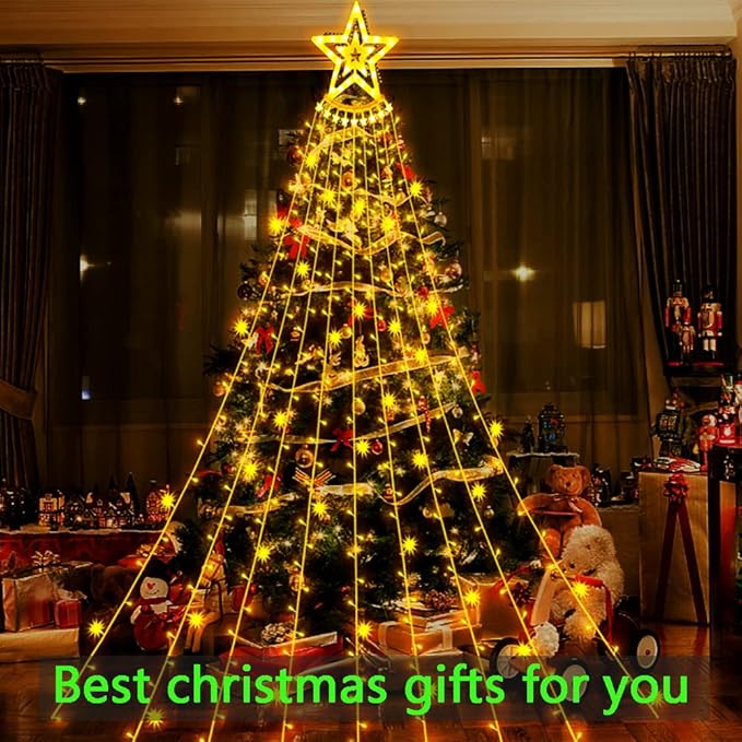 Christmas Lights Outdoor, Aokudoni 12.6ft 8-Lighting Modes Waterfall Lights for Christmas, Outdoor Christmas Decorations for Yard, Christmas Lights for Tree House Holiday Party, Warm White