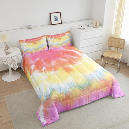 Boho Comforter Set Spiral Tye Dye Pattern 3pc Down Comforter King Size Rainbow Bedding Sets with 2 Pillowcases Soft Comfortable Machine Washable,Trippy Psychedelic Gypsy Duvet Quilt Set for Teen Girl