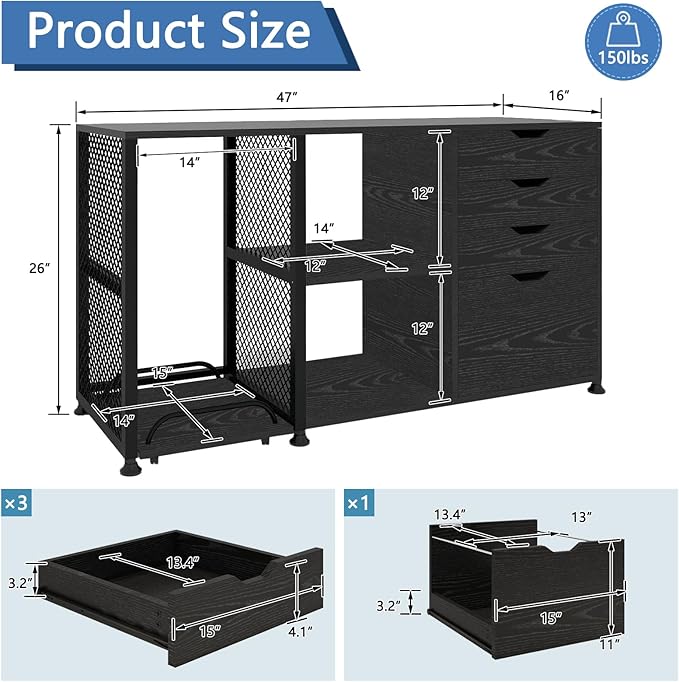 PUNCIA Office Lateral File Storage Cabinet with Paper Shredder Stand On Wheel Large Lateral Filing Cabinet with Drawers Filing Cabinet Organizer Printer Stand with Storage for Home Office