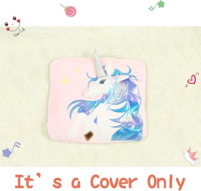 Kids Unicorn Bean Bag Chairs for Organizing Stuffed Animals, Girls Room Decorations Chair, Velvet Fabric Super Soft Large Size Cover Only