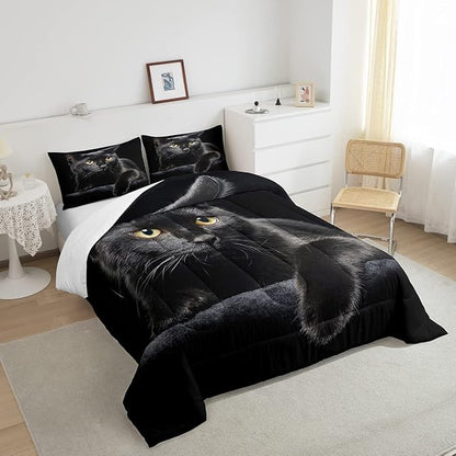 Cat Comforter Bedding Set Twin For Girls Kids,Black Cat Lying On The Black Sofa Pattern Printed Bedding Set,Black Comforter Set,Pet Animal Comforter Soft Breathable Microfiber Quilt With 1 Pillowcase