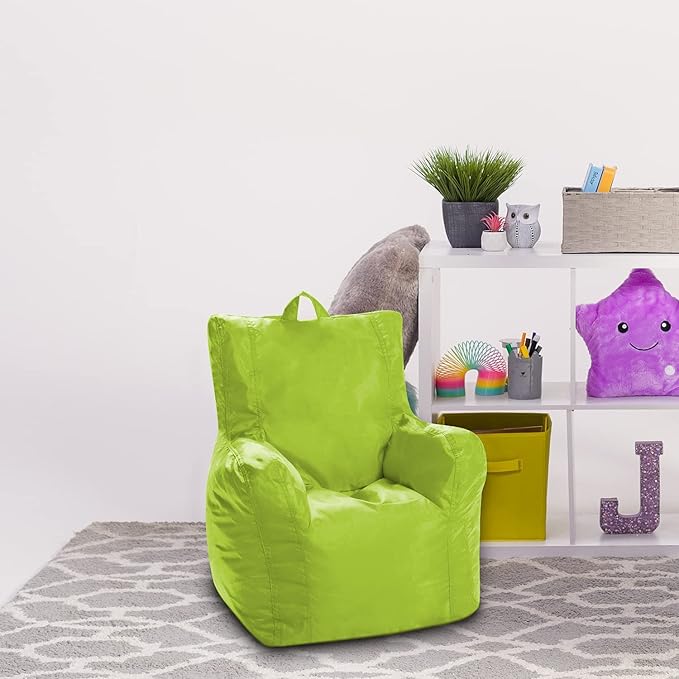 Posh Creations Structured Comfy Bean Bag Chair for Gaming, Reading, and Watching TV, Pasadena, Soft Nylon-Lime, Pasadena Chair