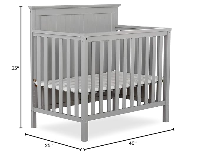 Ava 4-in-1 Convertible Mini Crib in Pebble Grey, 635-PG, Greenguard Gold Certified, Non-Toxic Finish, Comes with 1" Mattress Pad, with 3 Mattress Height Settings