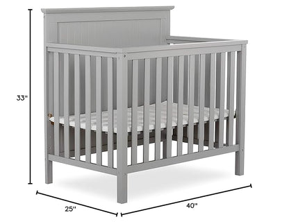Ava 4-in-1 Convertible Mini Crib in Pebble Grey, 635-PG, Greenguard Gold Certified, Non-Toxic Finish, Comes with 1" Mattress Pad, with 3 Mattress Height Settings